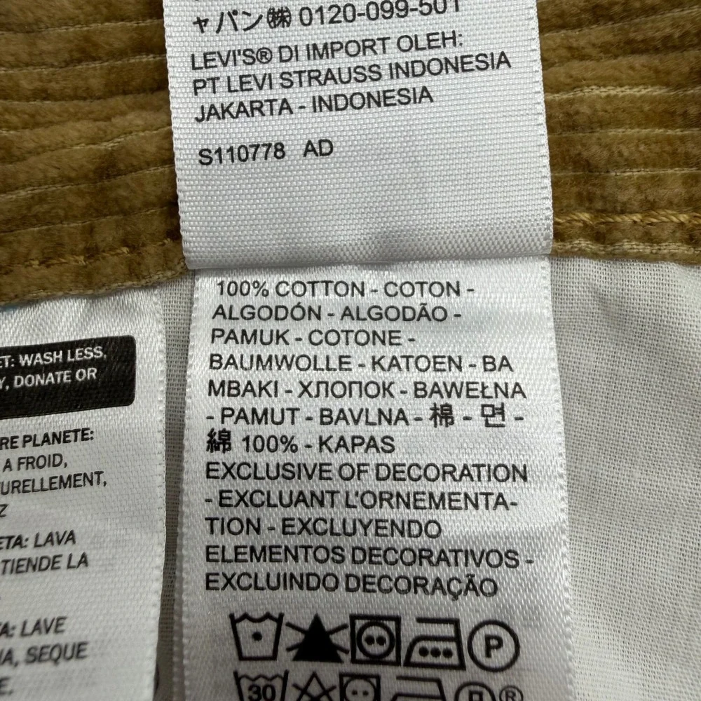 Levi Strauss Mens Tan Brown Corduroy Straight Leg Pants 31x30 A4690-1840